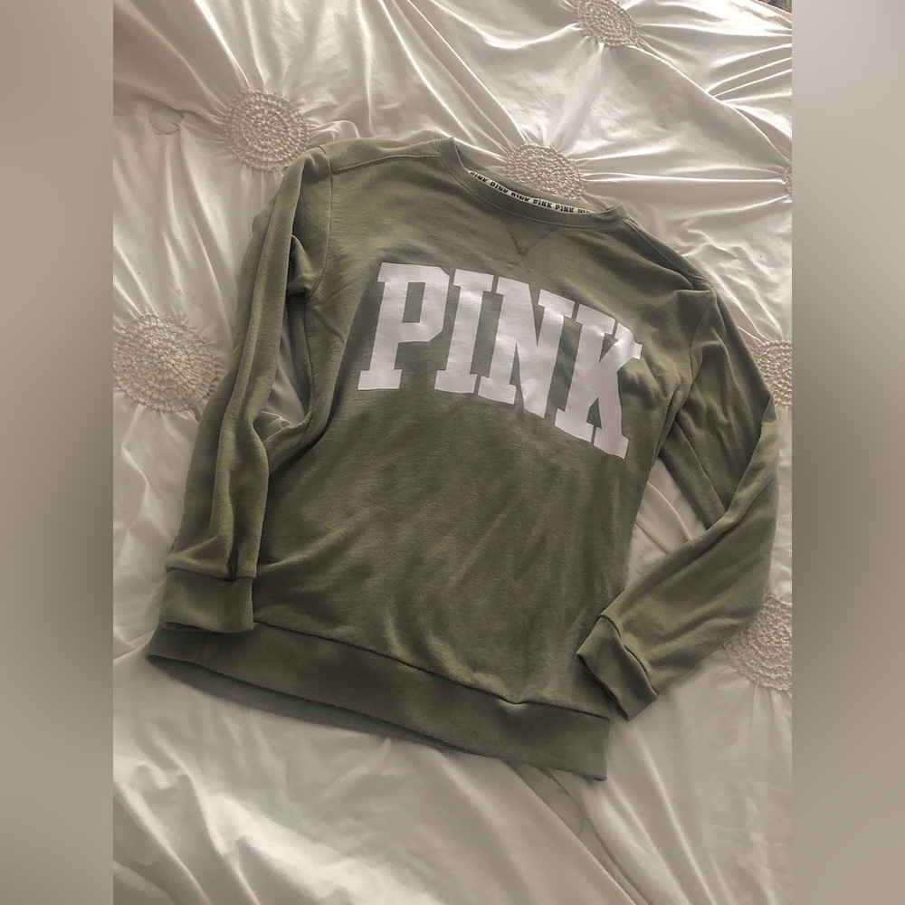 PINK Victoria's Secret Sage Green Crew Neck Sweater